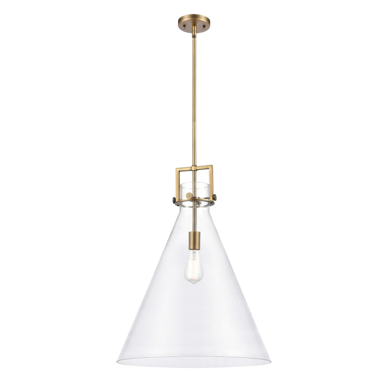 Newton Cone Pendant shown in the Brushed Brass finish with a Clear shade