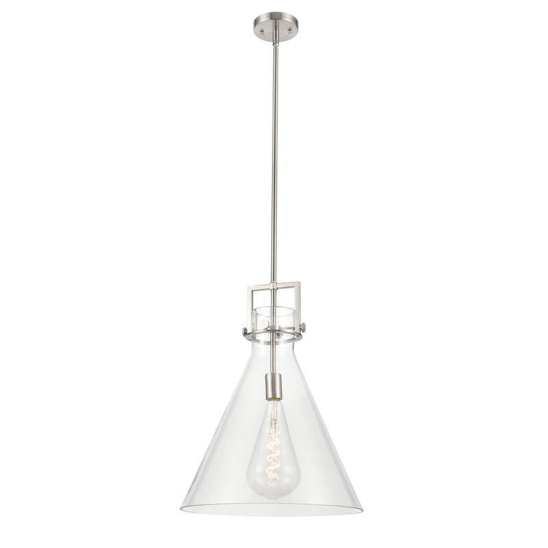 Newton Cone Pendant shown in the Brushed Satin Nickel finish with a Clear shade