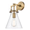 Newton Cone Sconce shown in the Brushed Brass finish with a Clear shade