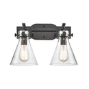 Newton Cone Bath Vanity Light shown in the Matte Black finish with a Clear shade