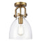 Newton Bell Flush Mount shown in the Brushed Brass finish with a Clear shade