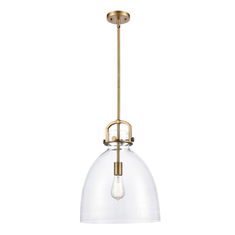 Newton Bell Pendant shown in the Brushed Brass finish with a Clear shade