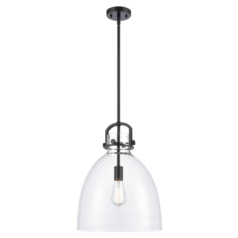 Newton Bell Pendant shown in the Matte Black finish with a Clear shade