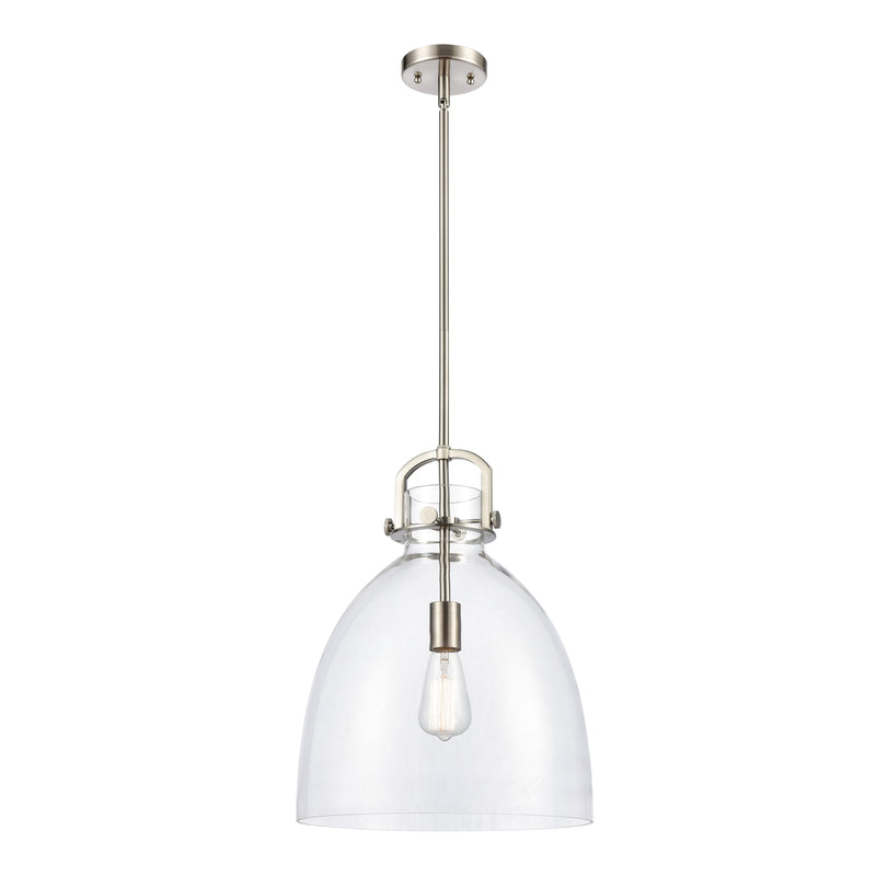 Newton Bell Pendant shown in the Brushed Satin Nickel finish with a Clear shade