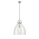 Newton Bell Pendant shown in the Brushed Satin Nickel finish with a Clear shade