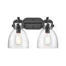 Newton Bell Bath Vanity Light shown in the Matte Black finish with a Clear shade