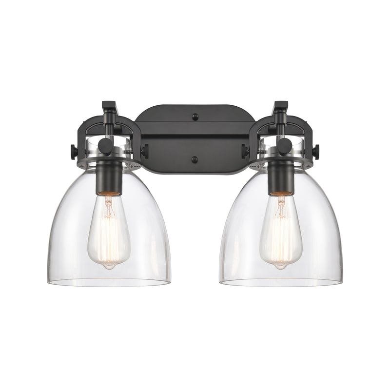 Newton Bell Bath Vanity Light shown in the Matte Black finish with a Clear shade