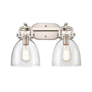 Newton Bell Bath Vanity Light shown in the Brushed Satin Nickel finish with a Clear shade