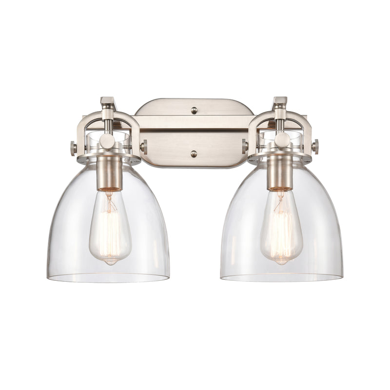 Newton Bell Bath Vanity Light shown in the Brushed Satin Nickel finish with a Clear shade