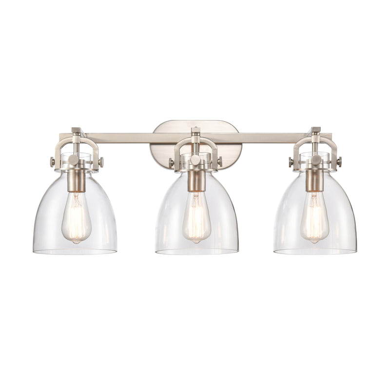 Newton Bell Bath Vanity Light shown in the Brushed Satin Nickel finish with a Clear shade