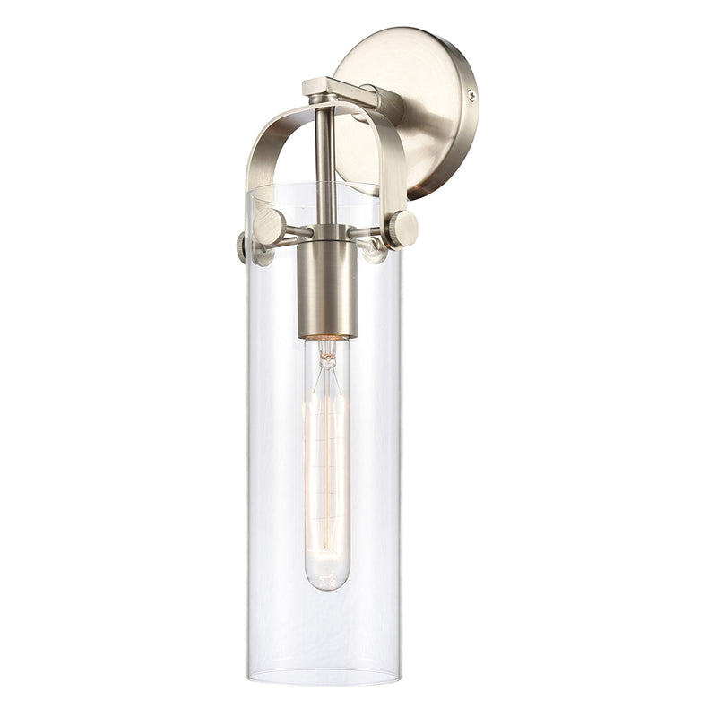 Pilaster Sconce shown in the Brushed Satin Nickel finish with a Clear shade