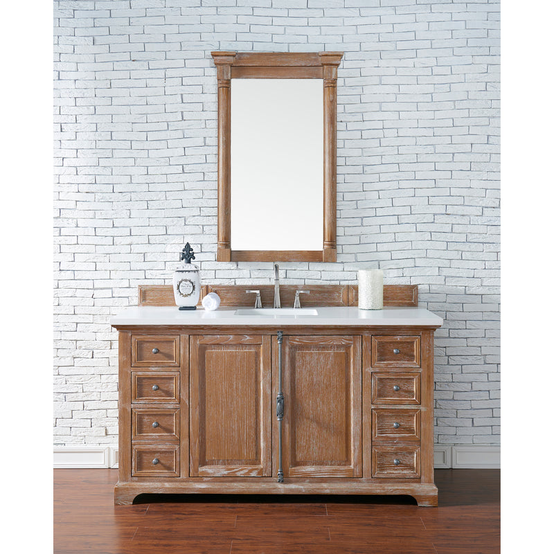 James Martin Providence 60" Single Vanity Cabinet Driftwood with 3 cm Classic White Quartz Top 238-105-5311-3CLW