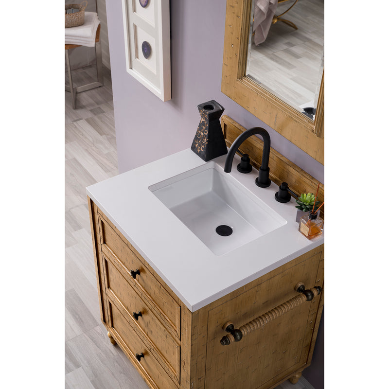 James Martin Copper Cove 26" Single Vanity Cabinet Driftwood Patina with 3 cm Classic White Quartz Top 300-V26-DRP-3CLW