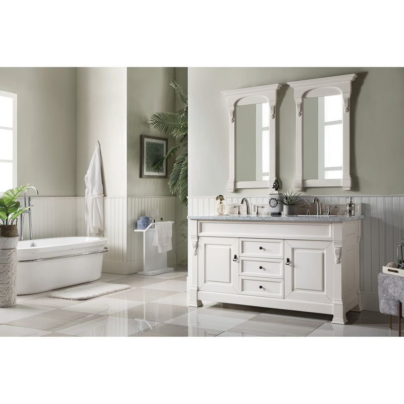 James Martin Brookfield 60" Bright White Double Vanity with 3 cm Carrara Marble Top 147-V60D-BW-3CAR