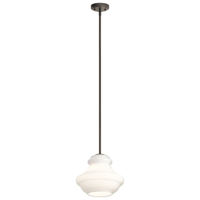 Kichler Everly 10.25" 1 Light Schoolhouse Pendant Satin Etched Cased Opal Glass Olde Bronze 42044OZWH