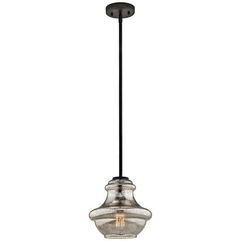 Kichler Everly 9.25" 1 Light Mini Schoolhouse Pendant Mercury Glass Olde Bronze 42167OZMER