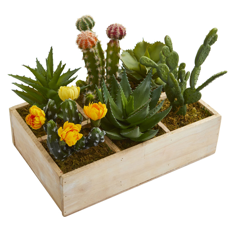 Nearly Natural Small Flowering Cacti Arrangement