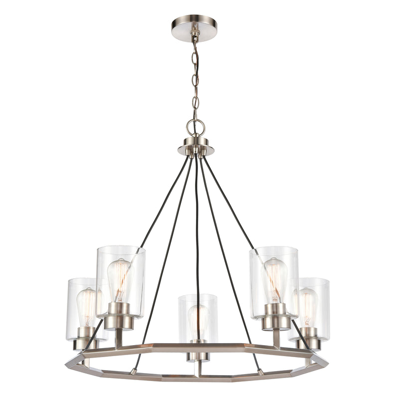 Mila Chandelier shown in the Black Satin Nickel finish with a Clear shade