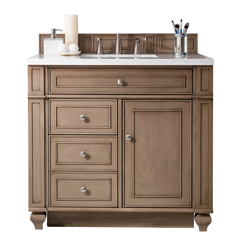 James Martin Bristol 36" Single Vanity Whitewashed Walnut with 3 cm Classic White Quartz Top 157-V36-WW-3CLW