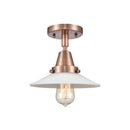 Halophane Flush Mount shown in the Antique Copper finish with a Matte White Halophane shade