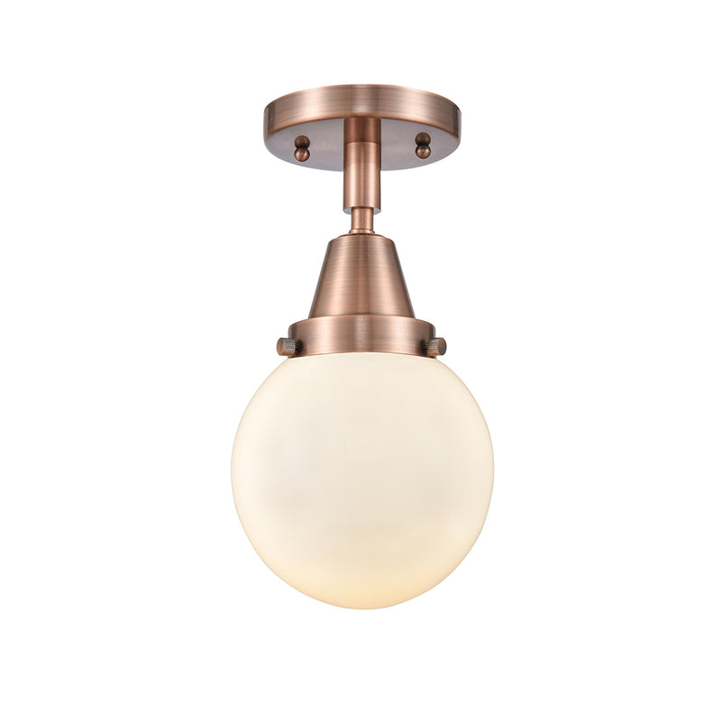 Beacon Flush Mount shown in the Antique Copper finish with a Matte White shade