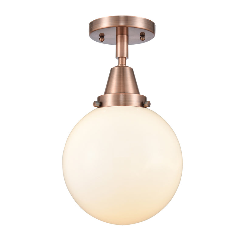 Beacon Flush Mount shown in the Antique Copper finish with a Matte White shade