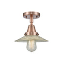 Halophane Flush Mount shown in the Antique Copper finish with a Clear Halophane shade