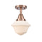 Oxford Flush Mount shown in the Antique Copper finish with a Matte White shade