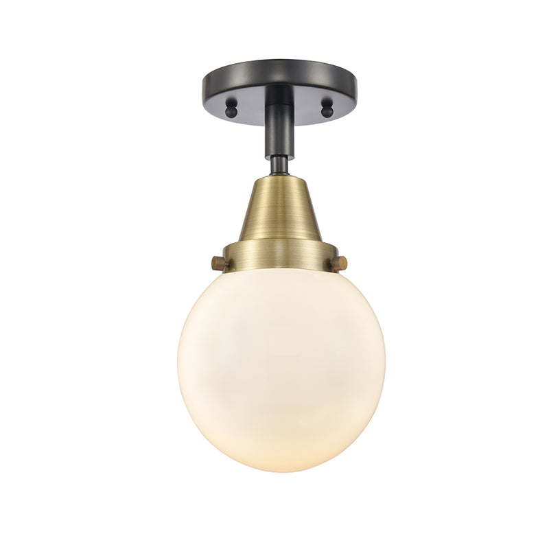 Beacon Flush Mount shown in the Black Antique Brass finish with a Matte White shade