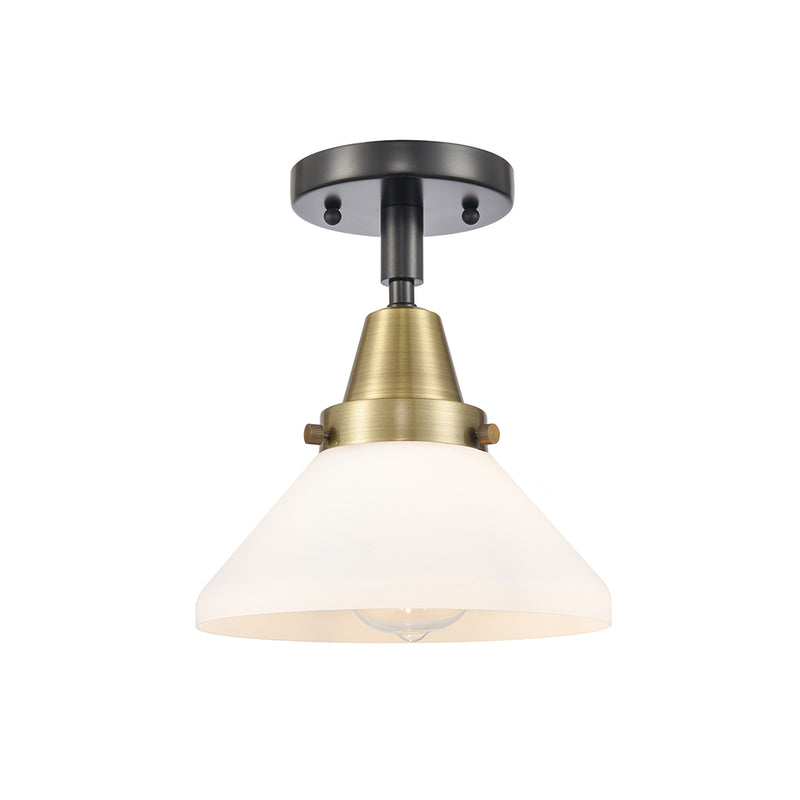 Caden Flush Mount shown in the Black Antique Brass finish with a Matte White shade