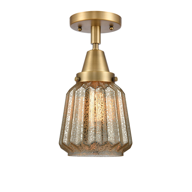 Chatham Flush Mount shown in the Brushed Brass finish with a Mercury shade