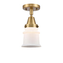 Canton Flush Mount shown in the Brushed Brass finish with a Matte White shade