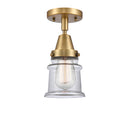 Canton Flush Mount shown in the Brushed Brass finish with a Clear shade