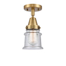 Canton Flush Mount shown in the Brushed Brass finish with a Seedy shade