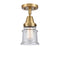 Canton Flush Mount shown in the Brushed Brass finish with a Seedy shade