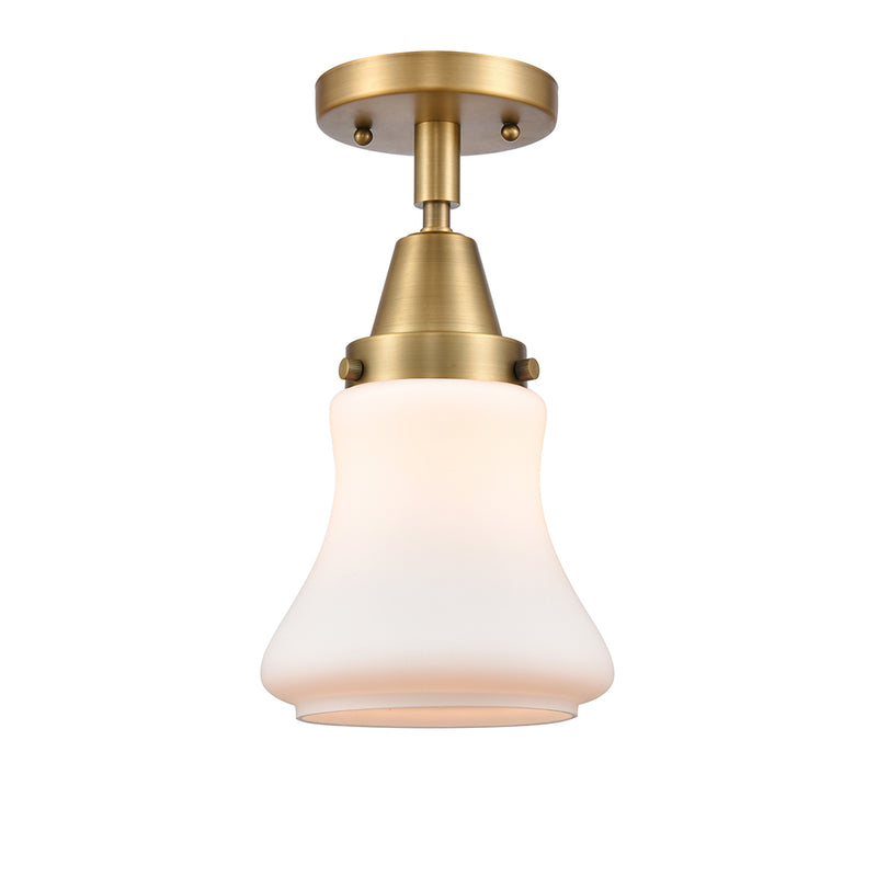 Bellmont Flush Mount shown in the Brushed Brass finish with a Matte White shade