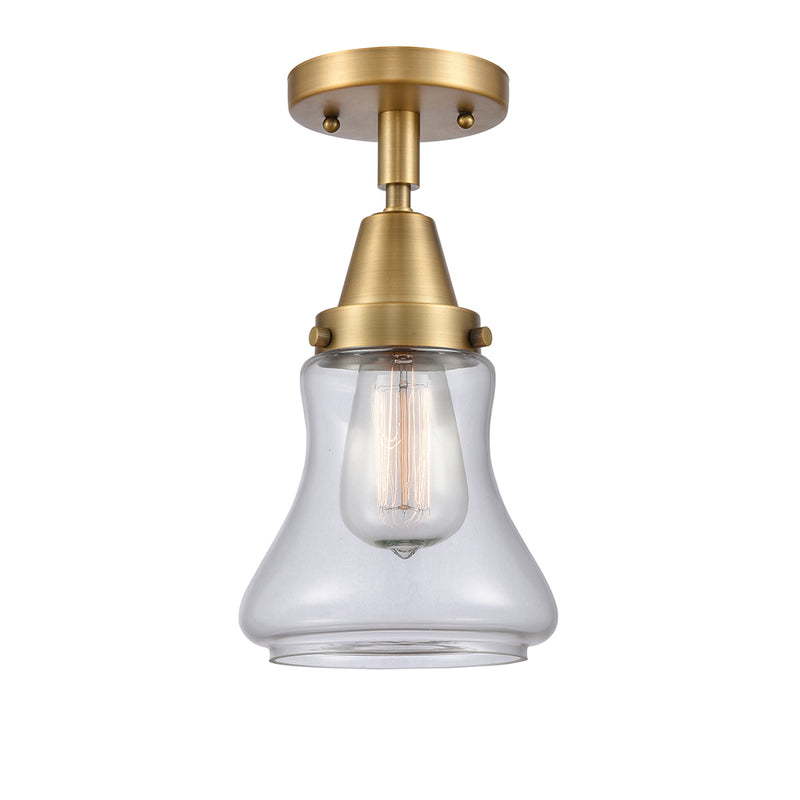 Bellmont Flush Mount shown in the Brushed Brass finish with a Clear shade