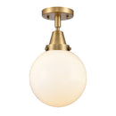 Beacon Flush Mount shown in the Brushed Brass finish with a Matte White shade