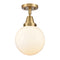 Beacon Flush Mount shown in the Brushed Brass finish with a Matte White shade