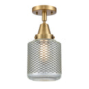 Stanton Flush Mount shown in the Brushed Brass finish with a Clear Wire Mesh shade