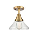 Caden Flush Mount shown in the Brushed Brass finish with a Seedy shade