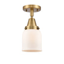 Bell Flush Mount shown in the Brushed Brass finish with a Matte White shade