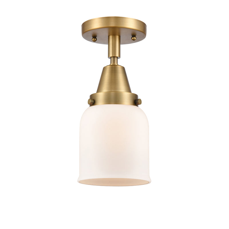 Bell Flush Mount shown in the Brushed Brass finish with a Matte White shade