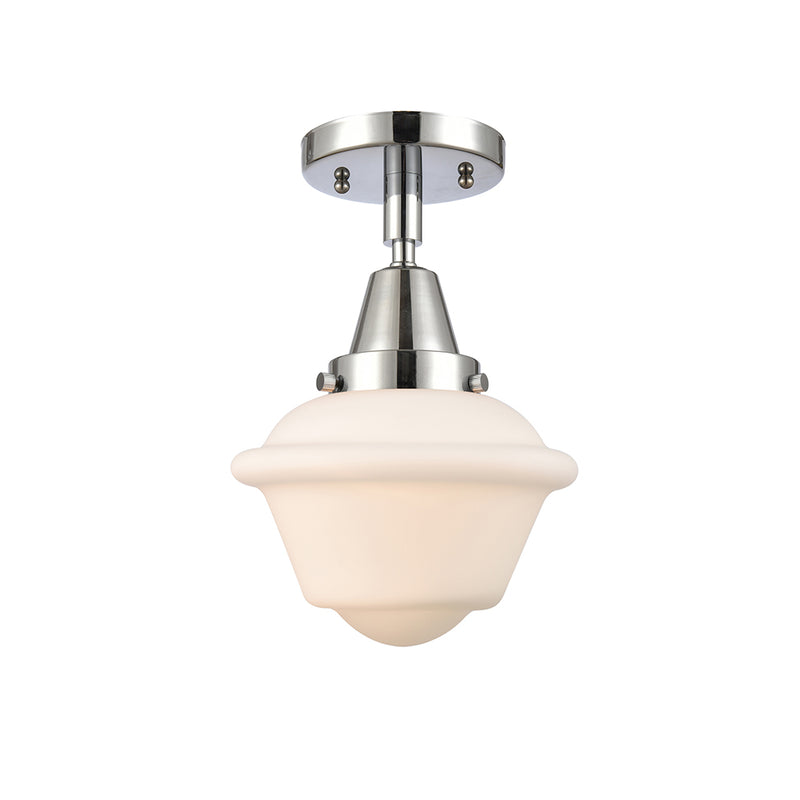 Oxford Flush Mount shown in the Polished Chrome finish with a Matte White shade