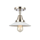 Halophane Flush Mount shown in the Polished Nickel finish with a Matte White Halophane shade