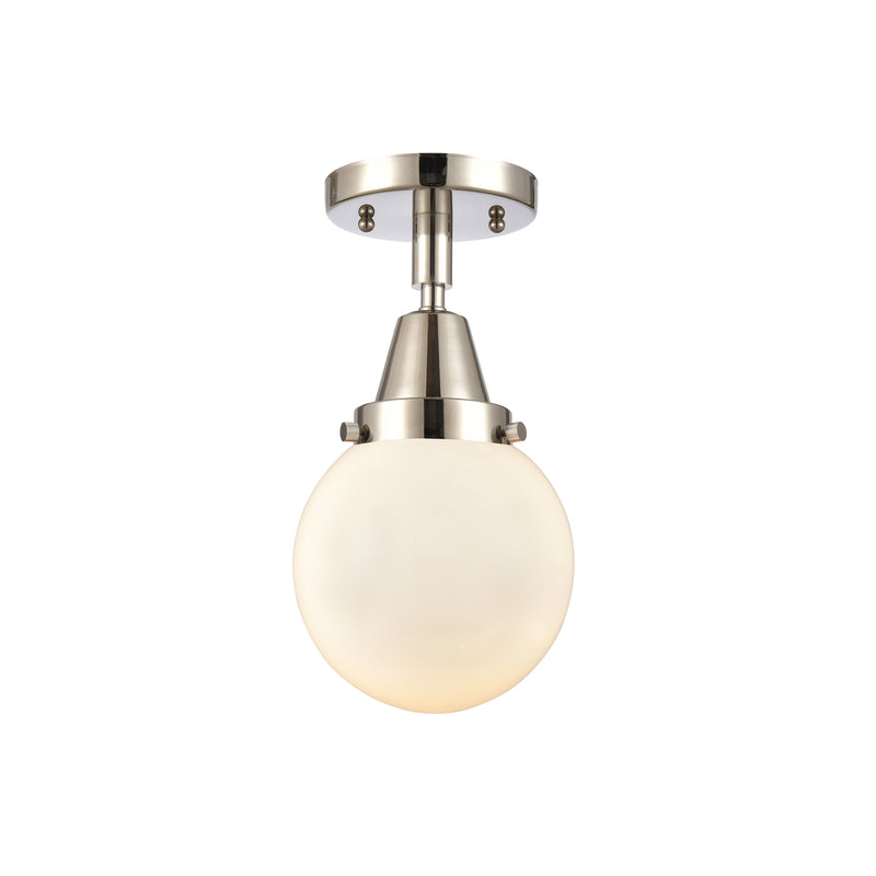 Beacon Flush Mount shown in the Polished Nickel finish with a Matte White shade