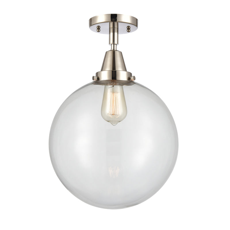 Beacon Flush Mount shown in the Polished Nickel finish with a Clear shade