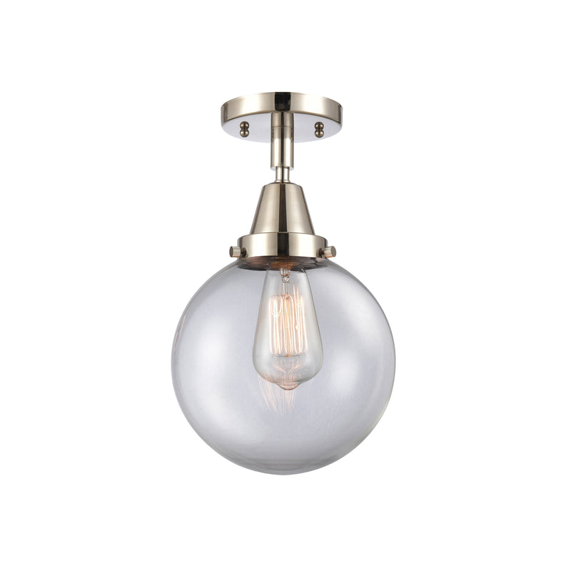 Beacon Flush Mount shown in the Polished Nickel finish with a Clear shade