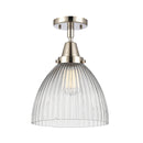 Seneca Falls Flush Mount shown in the Polished Nickel finish with a Clear Halophane shade