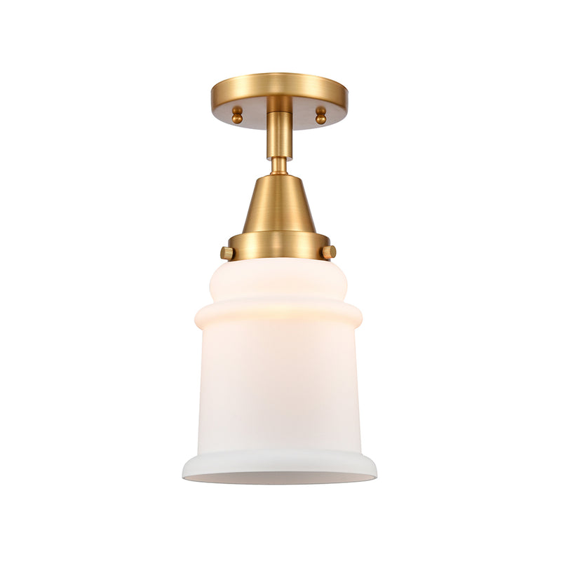 Canton Flush Mount shown in the Satin Gold finish with a Matte White shade